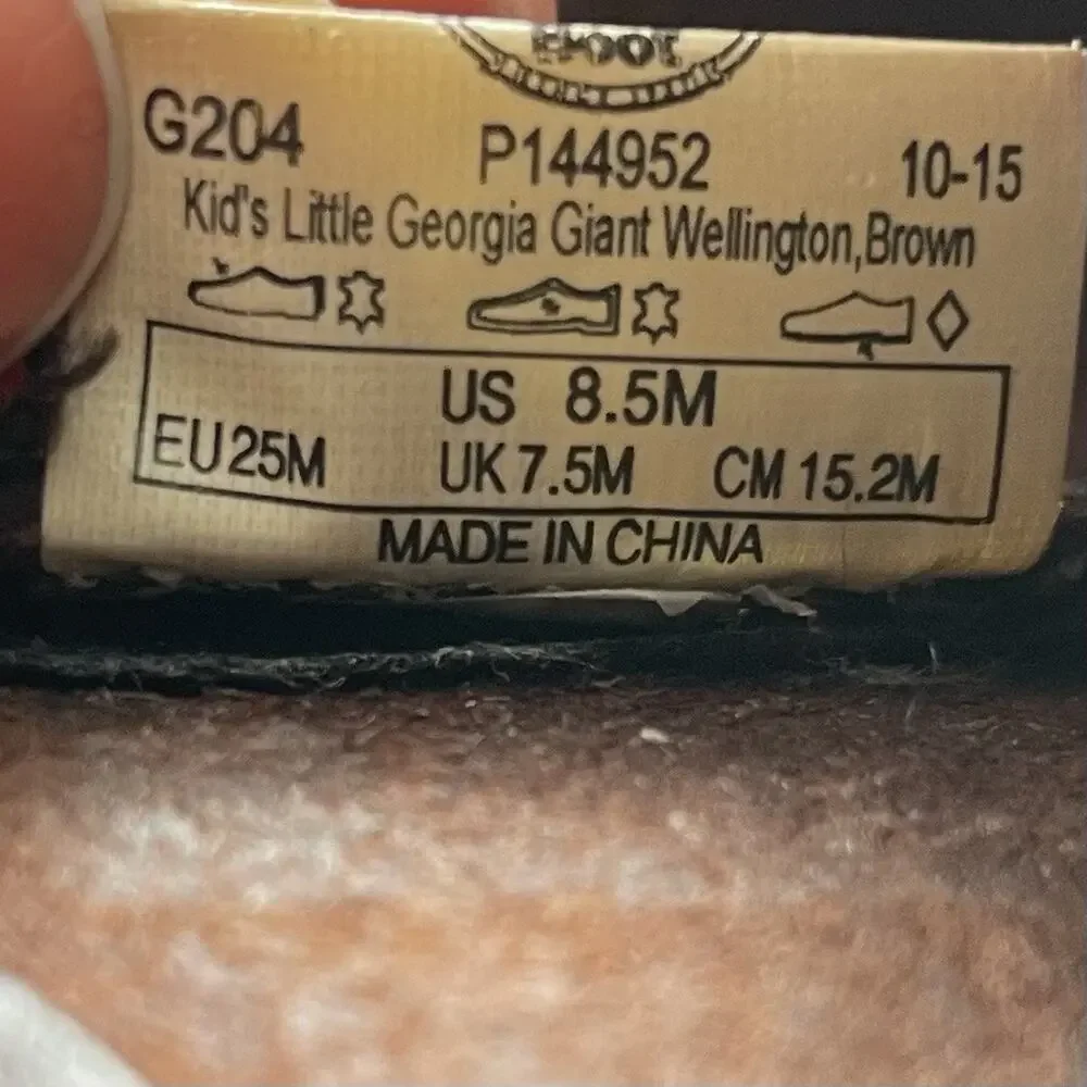 Georgia Boot Little Georgia Giant Brown Leather Boots Kids Size 8.5M Wellington